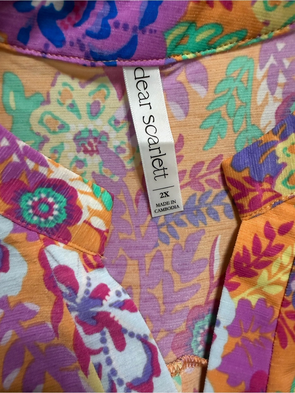 Dear Scarlett Orange Floral V-Neck Tunic Top Size 2X - Picture 3 of 3